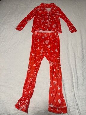 Kids Red Holiday Pajama Set with White Print